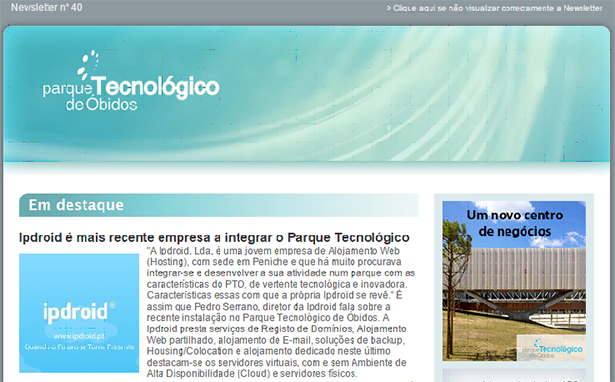 A Ipdroid na Newsletter do Parque Tecnológico de Óbidos